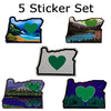 Oregon State Sticker Set | 5 Heart in Oregon Designs | Label Decal