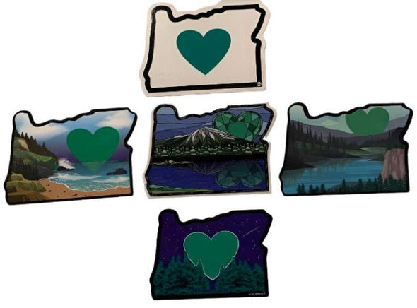 Oregon State Sticker Set | 5 Heart in Oregon Designs | Label Decal