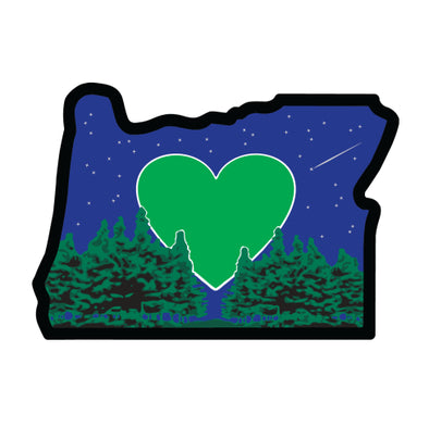 Sticker | Heart in Oregon Night Sky| Shooting Star Green Heart Label Decal